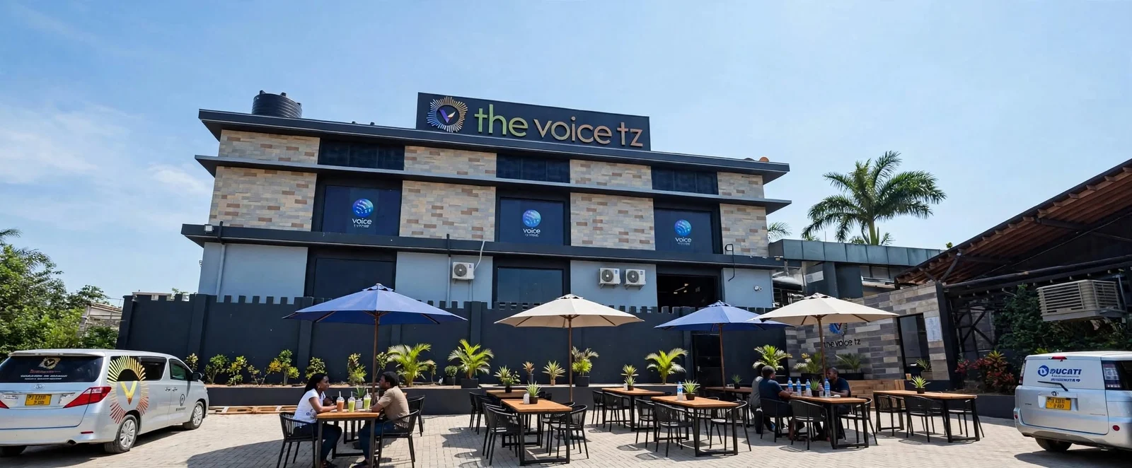 The Voice TZ building and patio in Kinyerezi